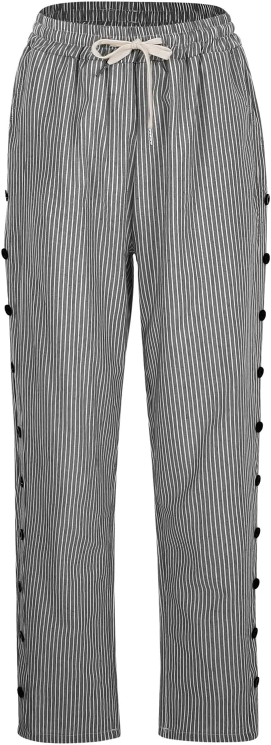 Cotton Linen Pants for Women Summer Wide Leg Elastic Straight Leg Lounge Pant Drawstring Lightweight Beach Trousers