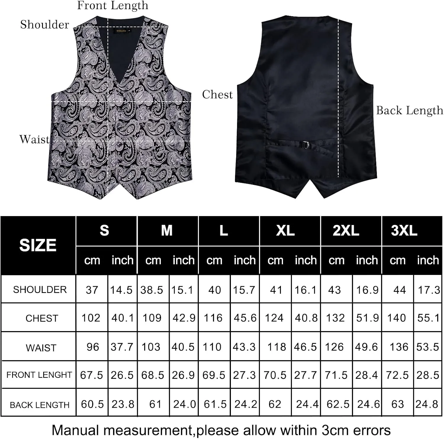 DiBanGu Mens Paisley Suit Waistcoat Silk Dress Vest and Necktie Pocket Square Cufflinks for Wedding Party