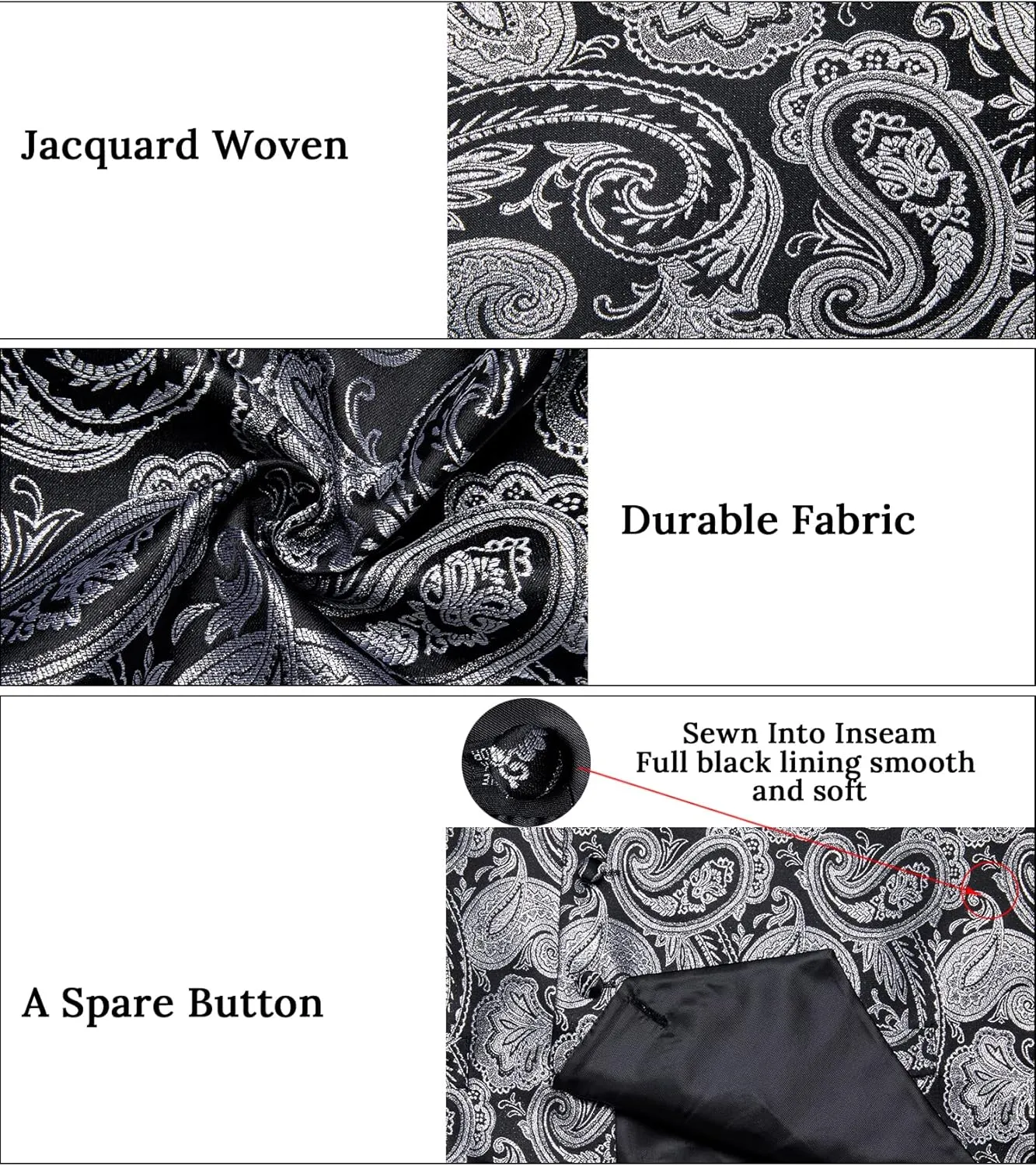 DiBanGu Mens Paisley Suit Waistcoat Silk Dress Vest and Necktie Pocket Square Cufflinks for Wedding Party