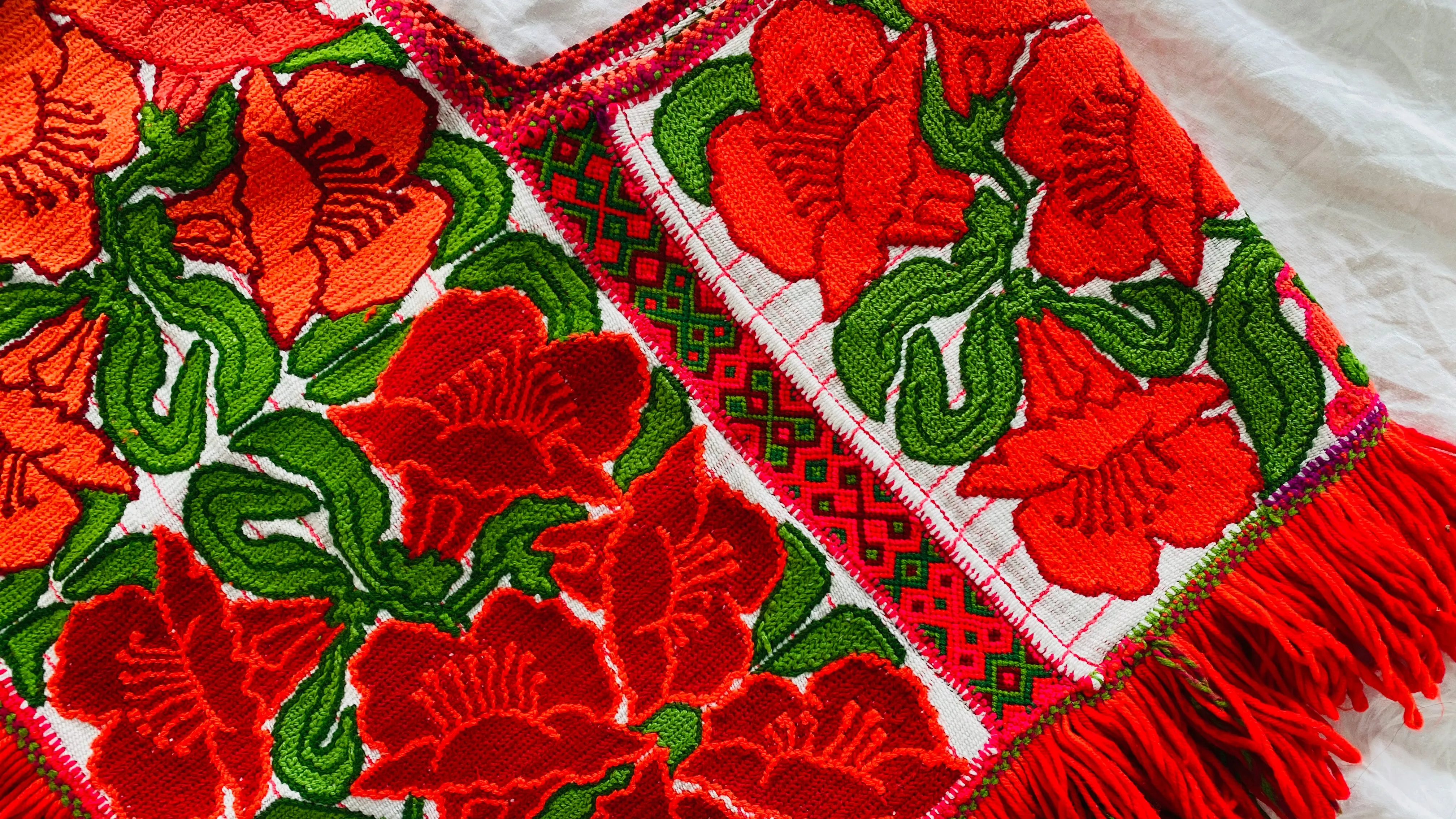 Embroidered Poncho. Mazahua. Hand-Woven and Embroidered