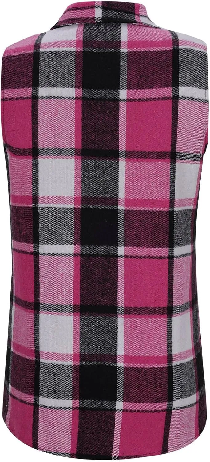 Flannel Plaid Vest for Women Sleeveless Button Down Shacket Shirt Waistcoat Lapel Neck Fall Blazer Jacket Outerwear