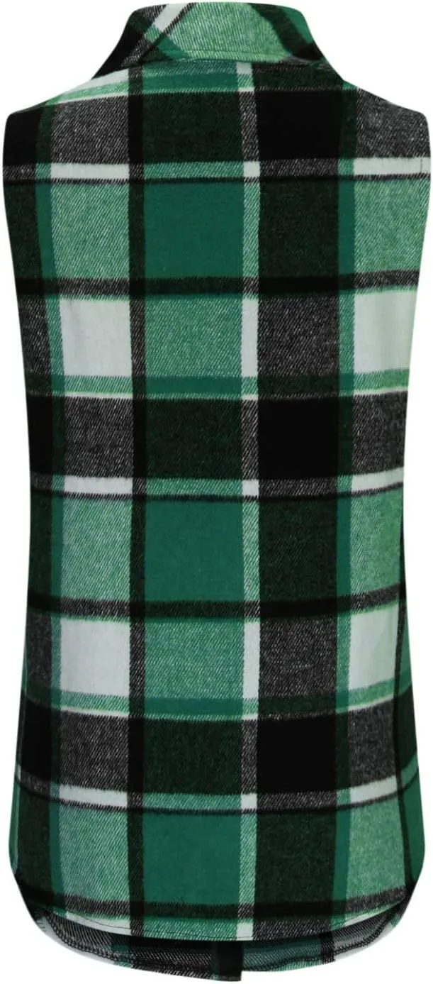 Flannel Plaid Vest for Women Sleeveless Button Down Shacket Shirt Waistcoat Lapel Neck Fall Blazer Jacket Outerwear