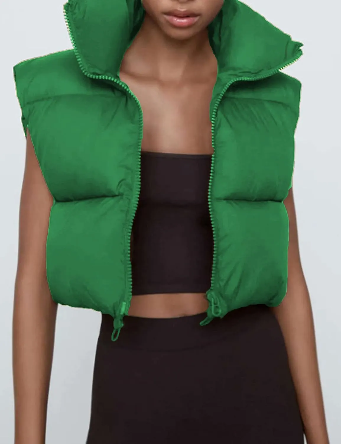 HangNiFang Women's Winter Cropped Puffer Vest Lightweight Sleeveless Warm Outerwear Puffer Vest Padded Gilet