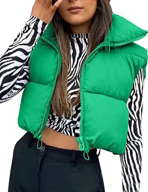 HangNiFang Women's Winter Cropped Puffer Vest Lightweight Sleeveless Warm Outerwear Puffer Vest Padded Gilet