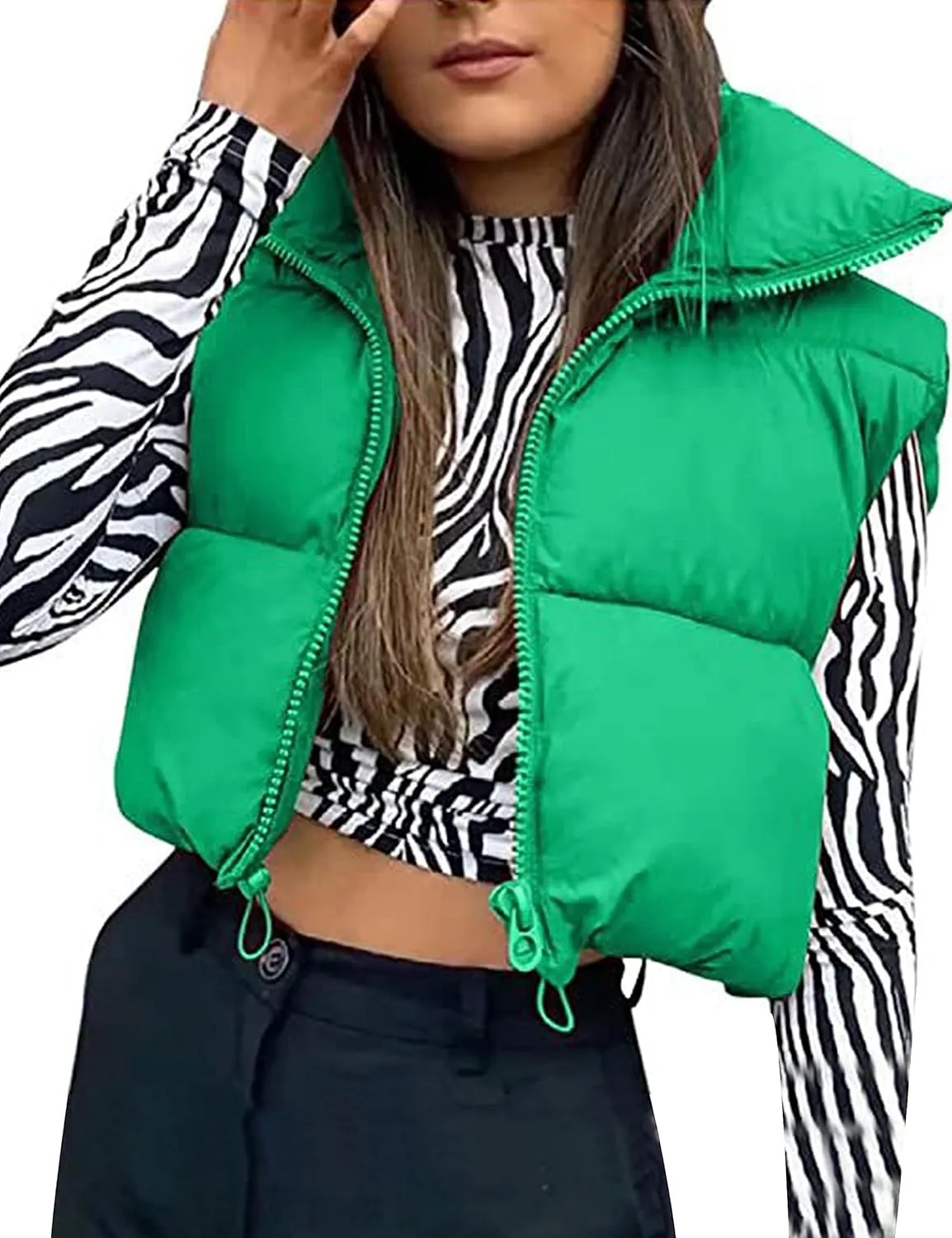 HangNiFang Women's Winter Cropped Puffer Vest Lightweight Sleeveless Warm Outerwear Puffer Vest Padded Gilet