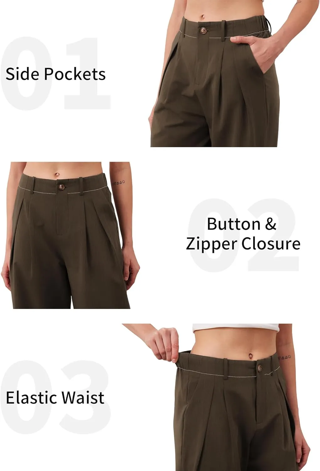 HVT Womens Work Pants High Waisted Straight Leg Pleated Pants Casual Loose Business Fluid Trousers with Pockets