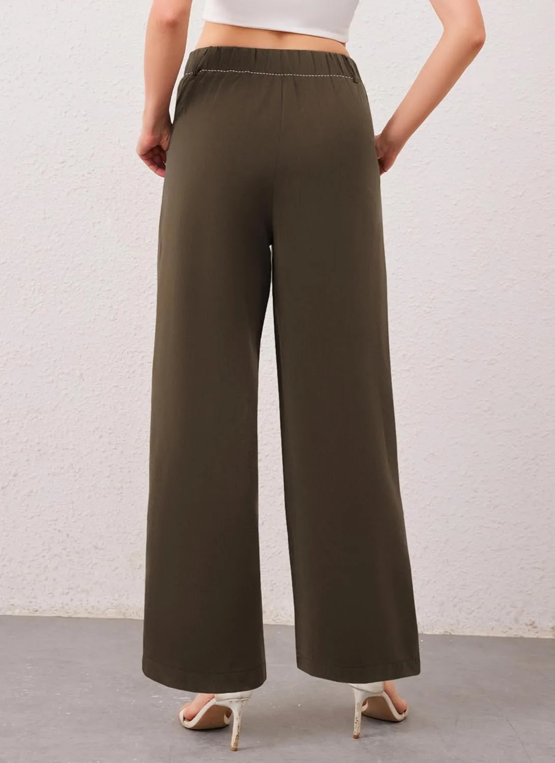 HVT Womens Work Pants High Waisted Straight Leg Pleated Pants Casual Loose Business Fluid Trousers with Pockets
