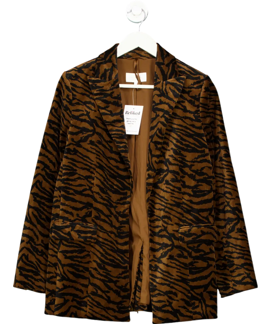 M&S Brown Velvet Animal Print Blazer UK 12