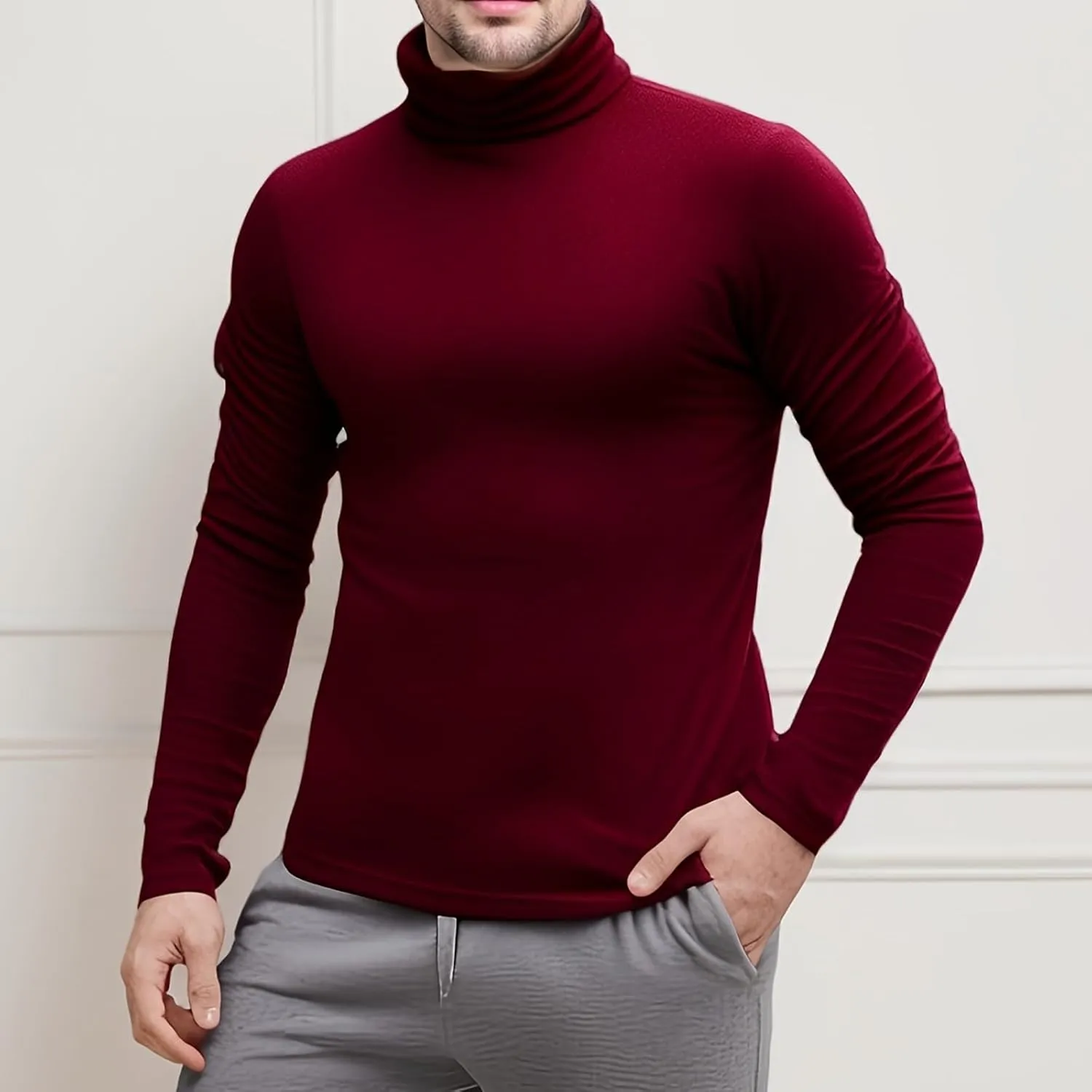 Men Casual Turtleneck Slim Fit Basic Tops Lightweight Thin Pullover Sweater Long Sleeve Underwear Male Blouse T-Shirt