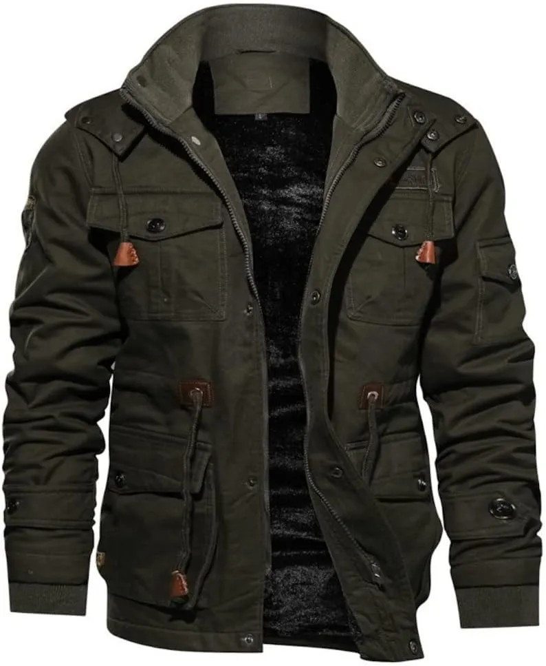 Men's Winter Coats Thick Thermal Fleece Lined Military Cargo Jacket Army Bomber Jacket