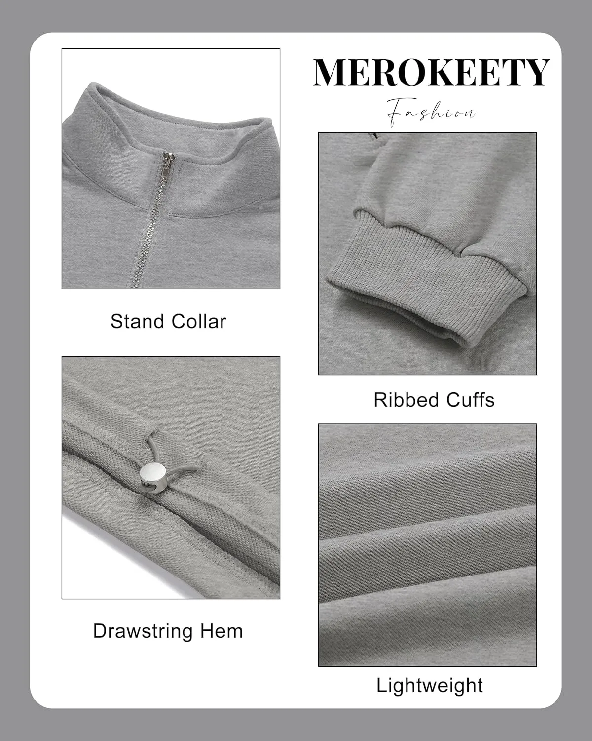 MEROKEETY Women's Quarter Zip Crop Sweatshirt Long Sleeve Stand Collar Drawstring Casual Pullover Top