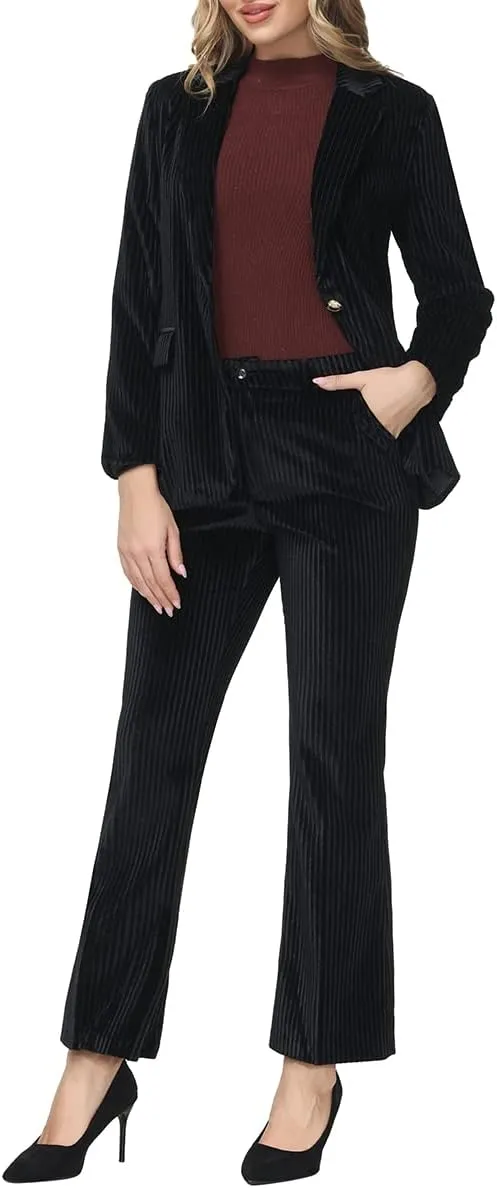 MODFUL Velvet Pant Suits for Women 2 Piece Set Casual Business Office Vintage Trouser-Suit