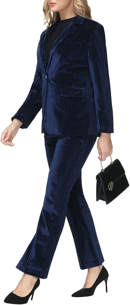 MODFUL Velvet Pant Suits for Women 2 Piece Set Casual Business Office Vintage Trouser-Suit