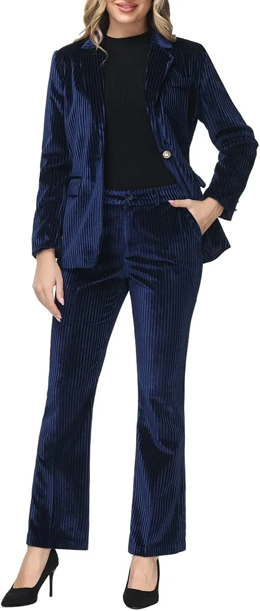 MODFUL Velvet Pant Suits for Women 2 Piece Set Casual Business Office Vintage Trouser-Suit