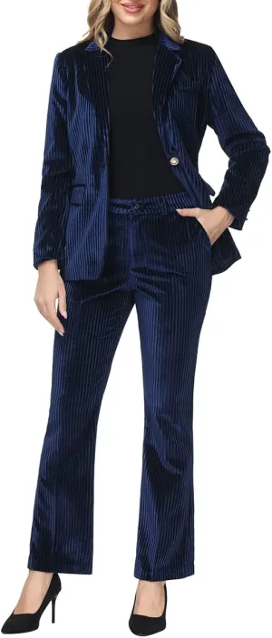 MODFUL Velvet Pant Suits for Women 2 Piece Set Casual Business Office Vintage Trouser-Suit