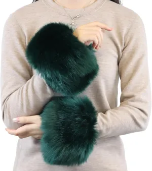 Peecabe Winter Women Fuzzy Arm Warmers Girls Faux Fur Short Wrist Cuffs Fluffy Soft Wrist Cover Ankle Warmer