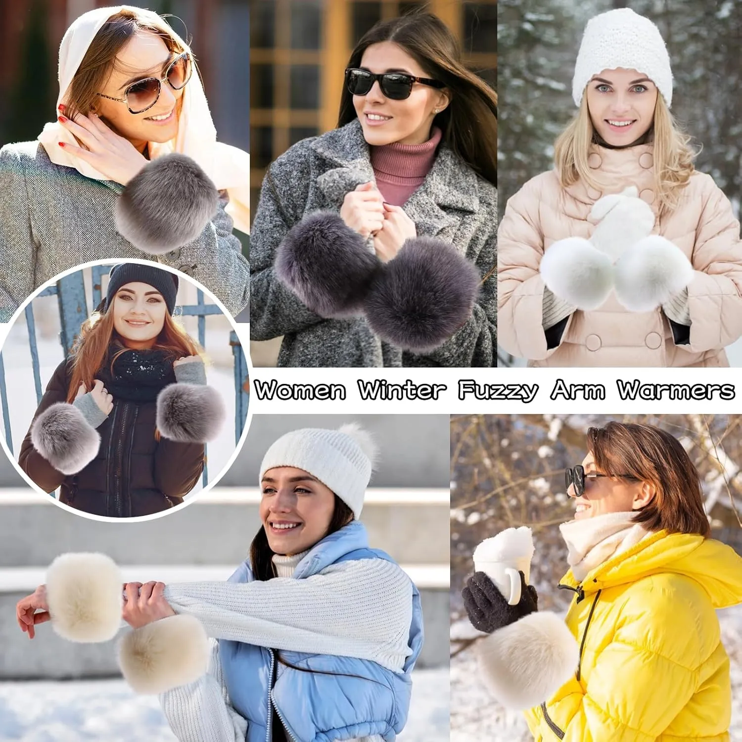 Peecabe Winter Women Fuzzy Arm Warmers Girls Faux Fur Short Wrist Cuffs Fluffy Soft Wrist Cover Ankle Warmer