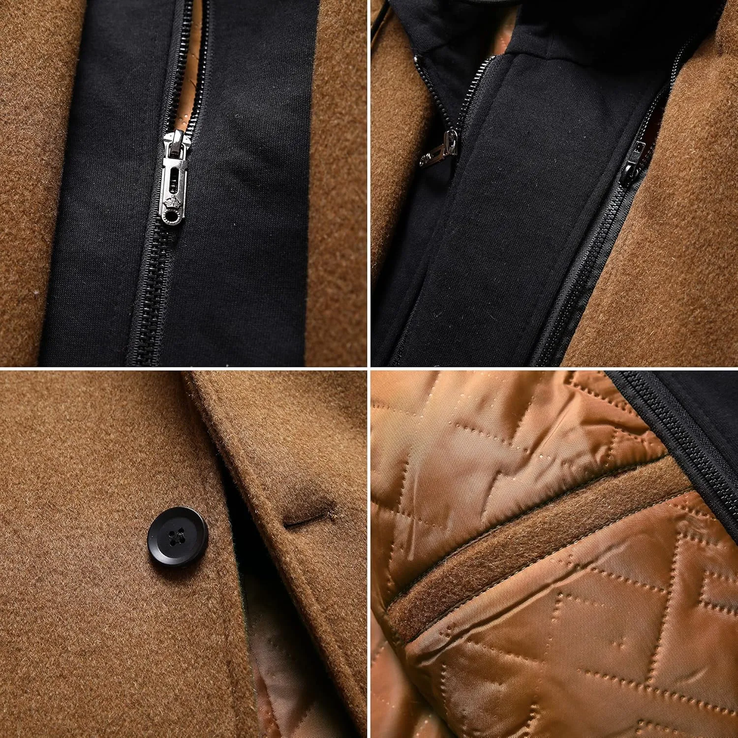 PRIJOUHE Men's Wool Coat Hoodie Long Trench Coat Cotton Casual Woollen Overcoat Jacket