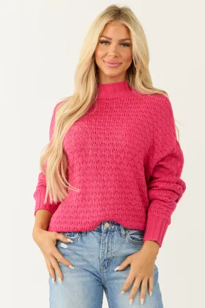 Raspberry Textured Knit High Neck Sweater