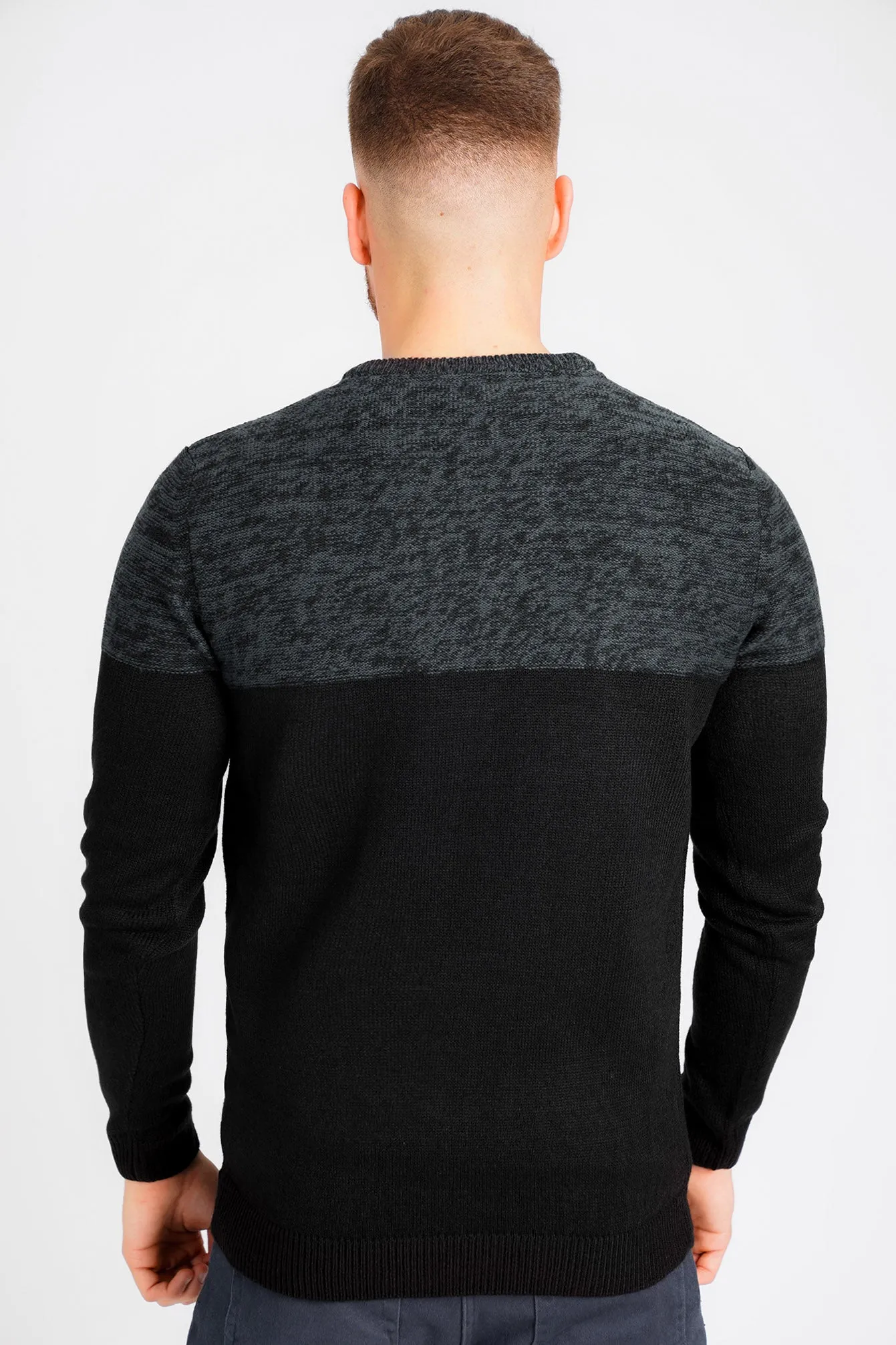 Squirrel Colour Block Knitted Jumper in Dark Navy / Castlerock Twist - Kensington Eastside