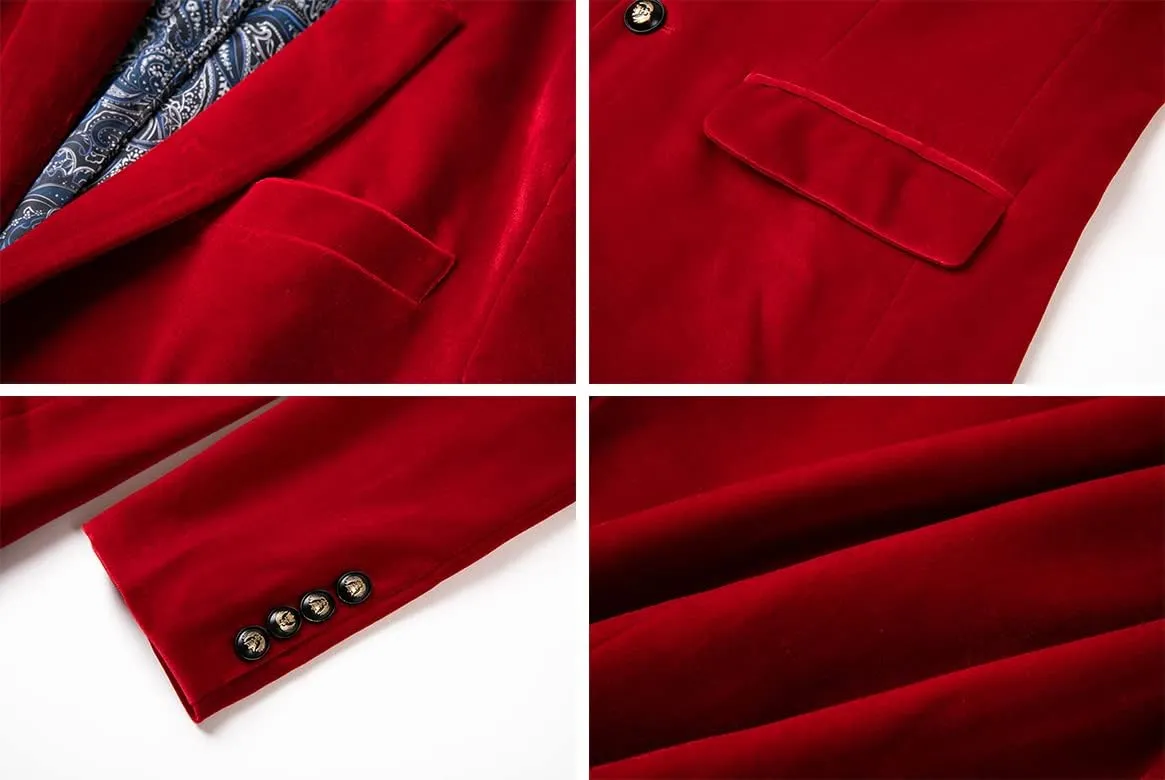 THWEI Mens Velvet Blazer Slim-Fit Fashion Solid Suit Jacket