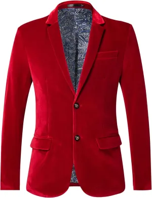 THWEI Mens Velvet Blazer Slim-Fit Fashion Solid Suit Jacket