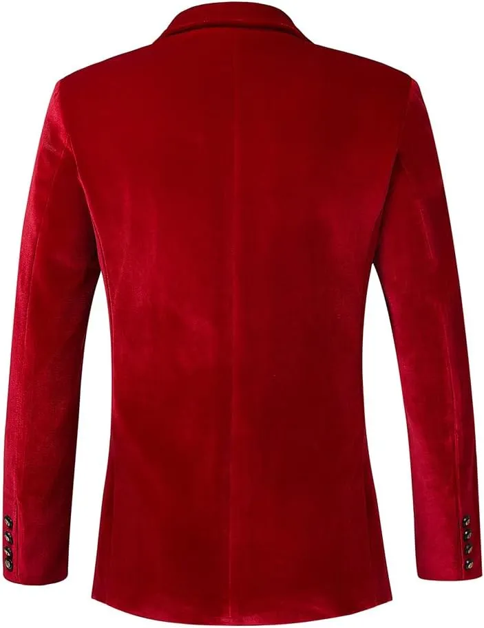 THWEI Mens Velvet Blazer Slim-Fit Fashion Solid Suit Jacket