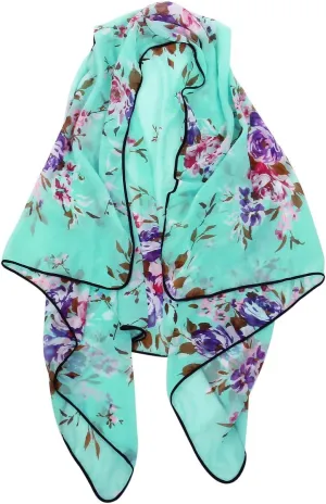 TrendsBlue Elegant Chiffon Floral Sheer Kimono Wrap Cardigan Beach Cover Up
