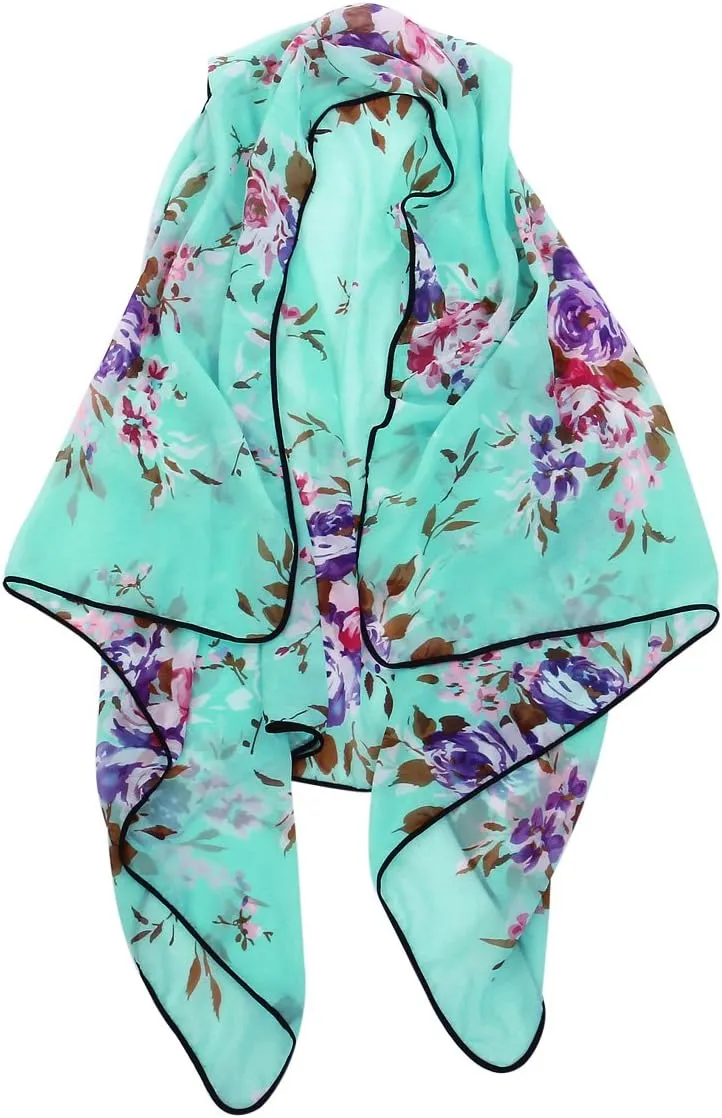 TrendsBlue Elegant Chiffon Floral Sheer Kimono Wrap Cardigan Beach Cover Up
