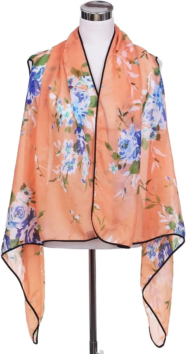 TrendsBlue Elegant Chiffon Floral Sheer Kimono Wrap Cardigan Beach Cover Up