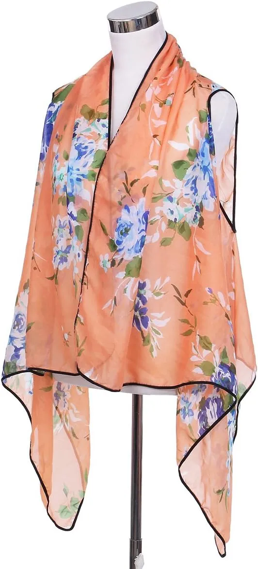 TrendsBlue Elegant Chiffon Floral Sheer Kimono Wrap Cardigan Beach Cover Up