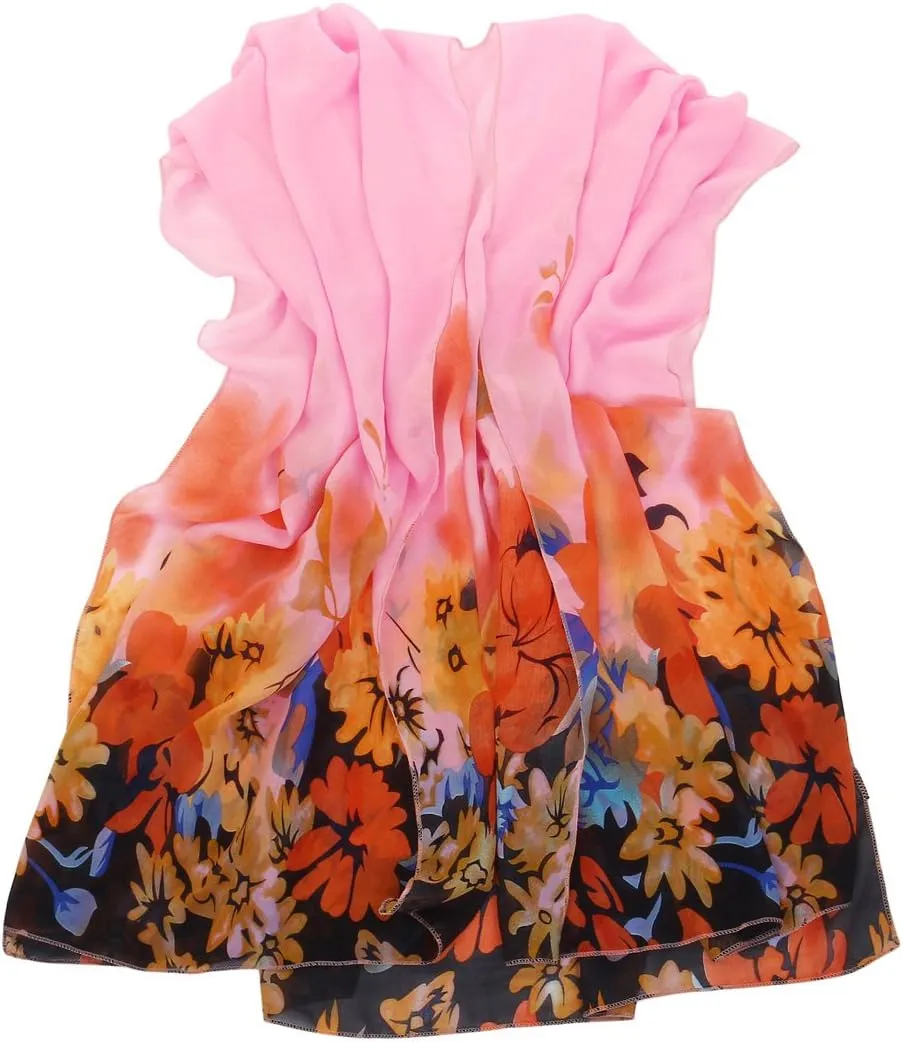 TrendsBlue Elegant Chiffon Floral Sheer Kimono Wrap Cardigan Beach Cover Up