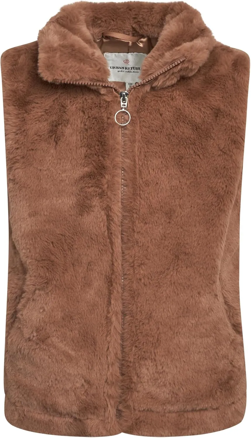 URBAN REPUBLIC Girls' Vest - Sherpa Fleece Sleeveless Faux Fur Plush Teddy Zipper Coat Outerwear Vest (Sizes: 7-16)