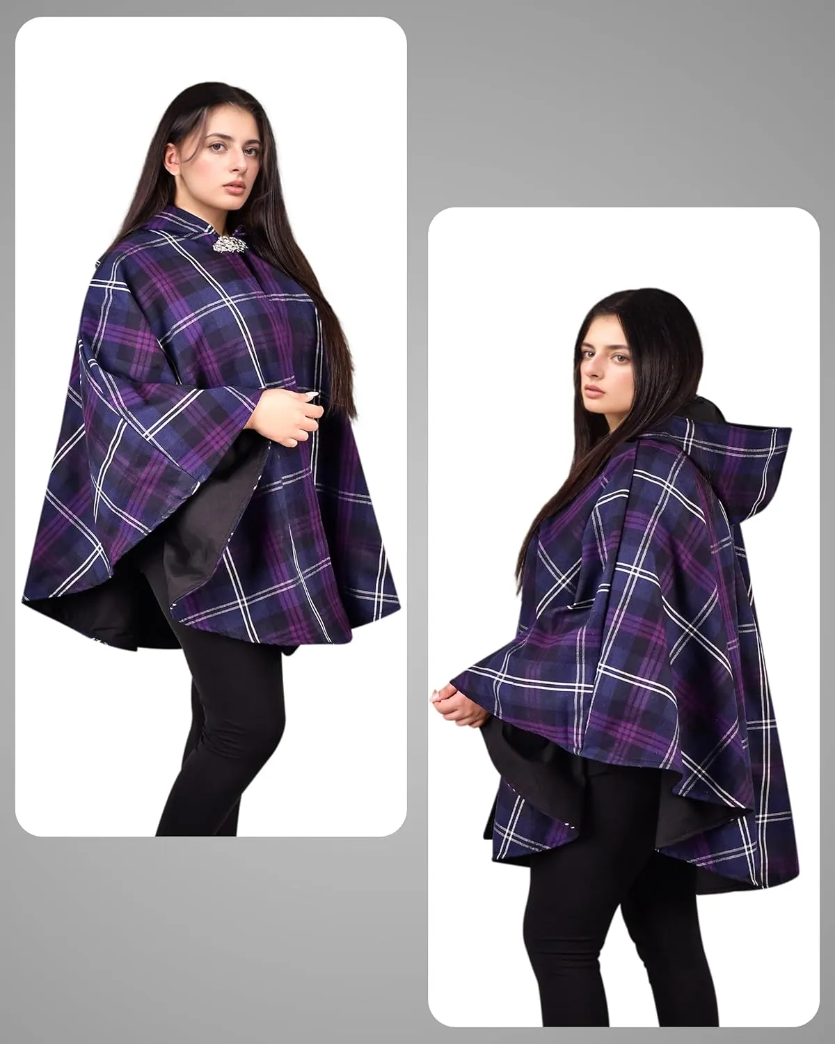 Women's Vintage Plaid Knitted Scottish Cape Traditional Cardigan