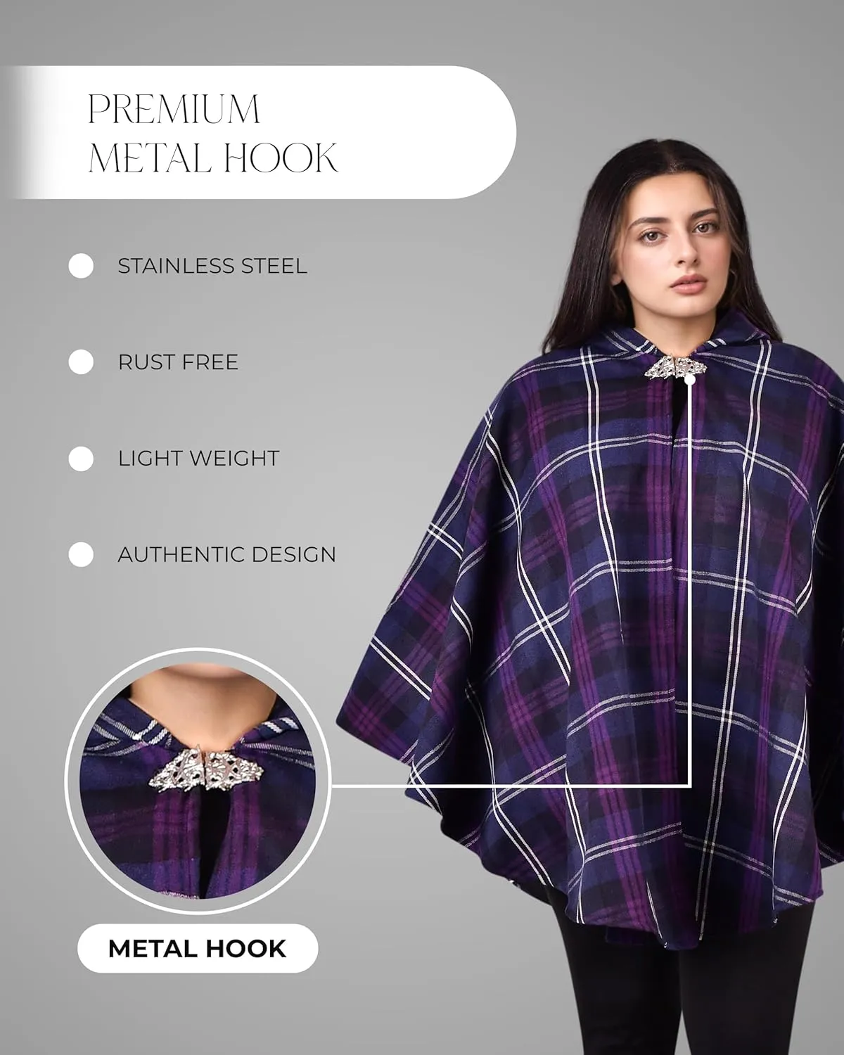 Women's Vintage Plaid Knitted Scottish Cape Traditional Cardigan