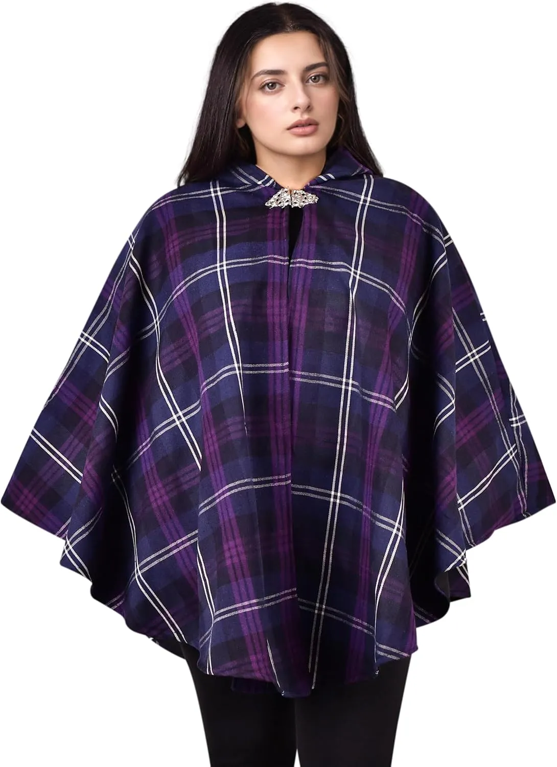 Women's Vintage Plaid Knitted Scottish Cape Traditional Cardigan