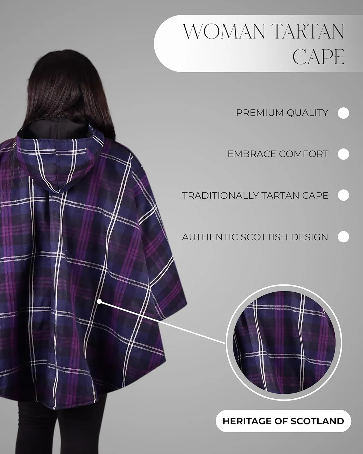 Women's Vintage Plaid Knitted Scottish Cape Traditional Cardigan