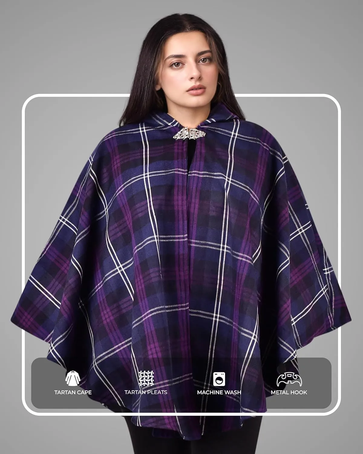 Women's Vintage Plaid Knitted Scottish Cape Traditional Cardigan