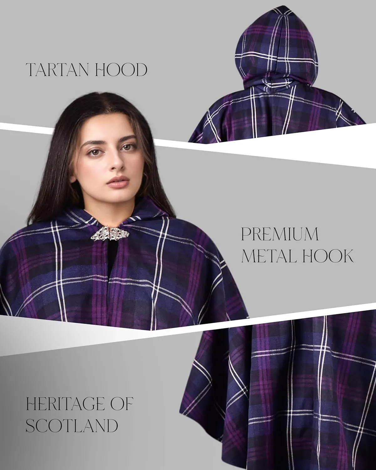 Women's Vintage Plaid Knitted Scottish Cape Traditional Cardigan