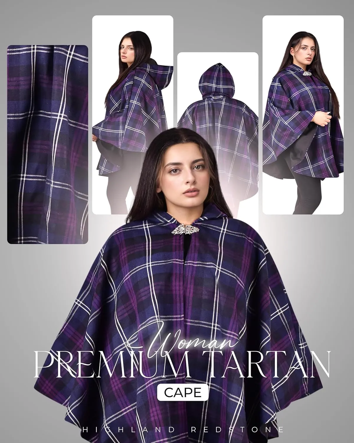 Women's Vintage Plaid Knitted Scottish Cape Traditional Cardigan