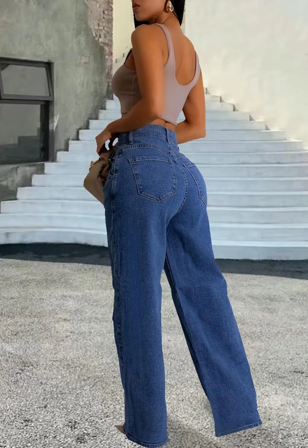 Women's Wide Leg Jeans Casual High Waist Stretchy Baggy Loose Trendy Denim Pants