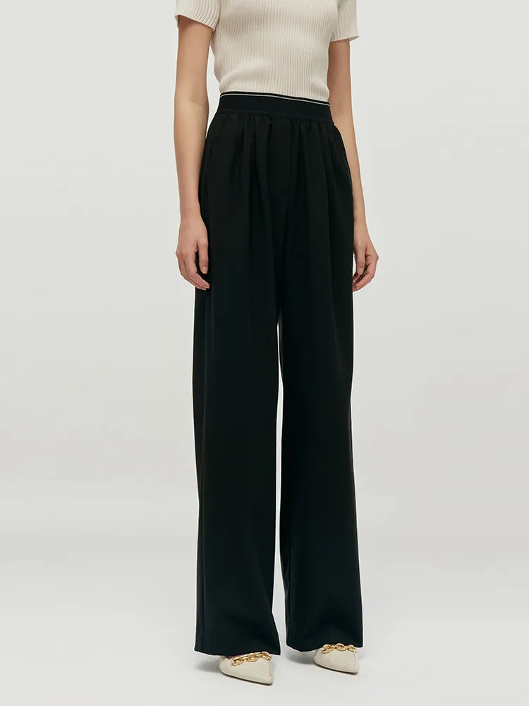 Worsted Woolen Straight Pants With Elastic Waistband