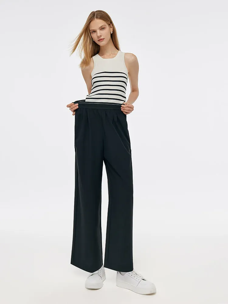Worsted Woolen Straight Pants With Elastic Waistband
