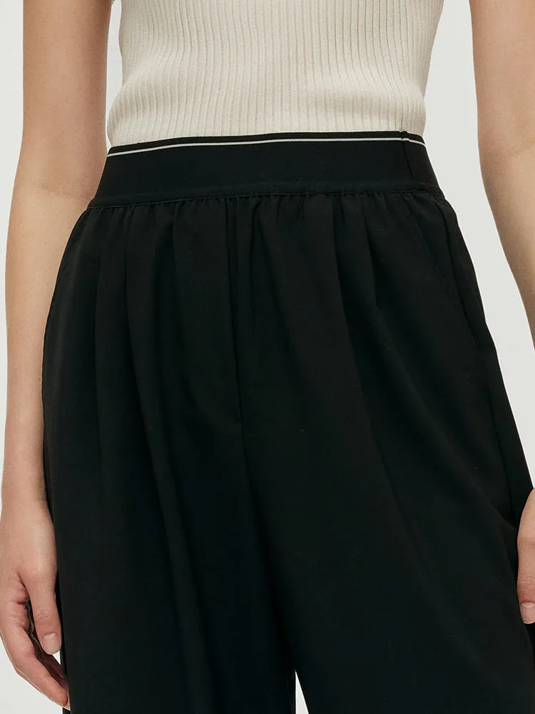 Worsted Woolen Straight Pants With Elastic Waistband