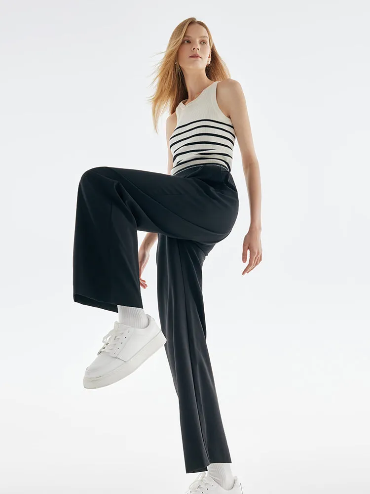 Worsted Woolen Straight Pants With Elastic Waistband