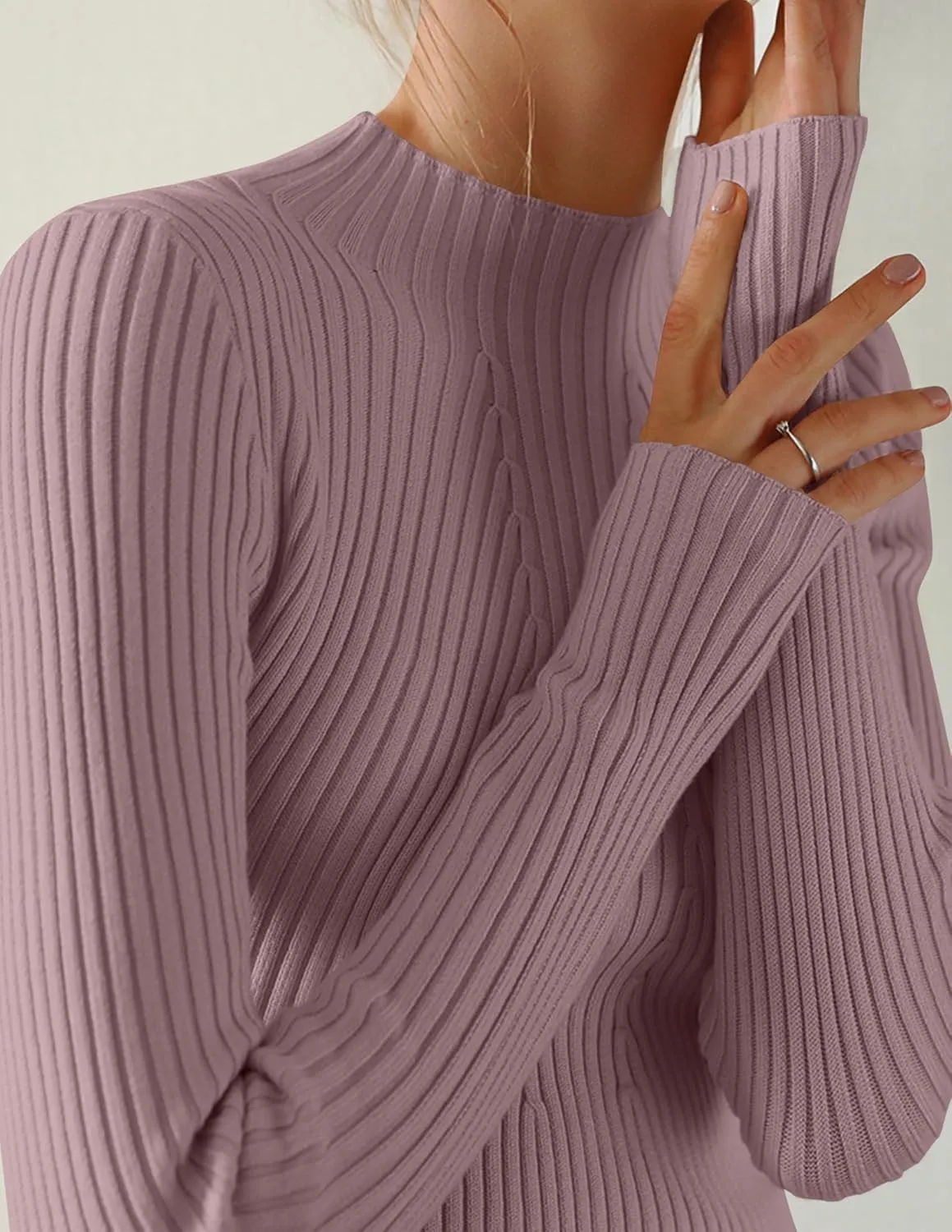 ZESICA Women's Fall Long Sleeve Turtleneck T Shirt Ribbed Knit Sweater Slim Fit Basic Casual Tee Tops