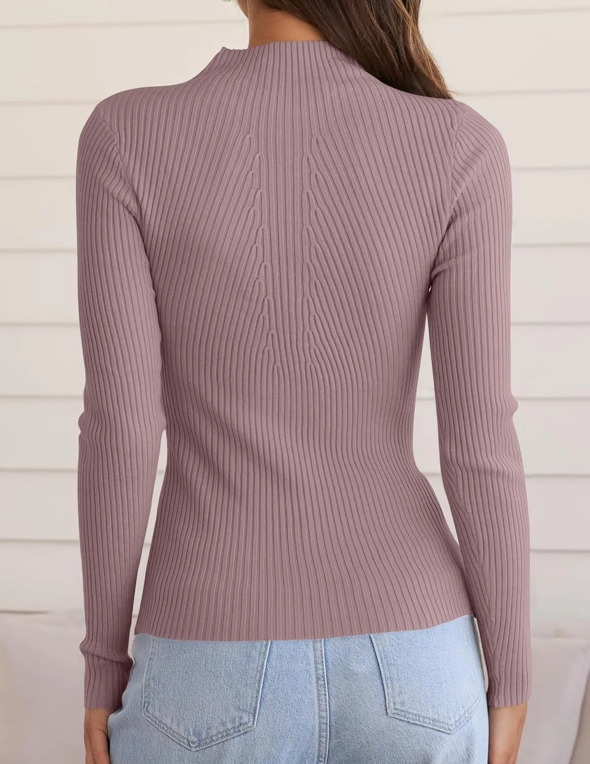ZESICA Women's Fall Long Sleeve Turtleneck T Shirt Ribbed Knit Sweater Slim Fit Basic Casual Tee Tops