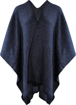 ZLYC Women's Shawl Golden Trim Knit Blanket Wrap Fringe Poncho Coat Cardigan